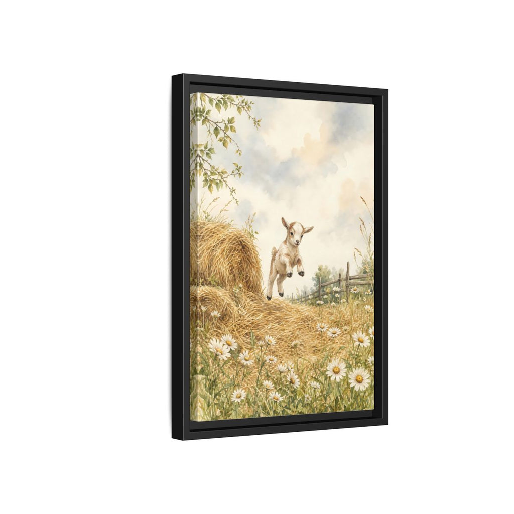 Side Mockup 6. Animals Baby Goat Baby Goat Meadow shown as stretched canvas wall art