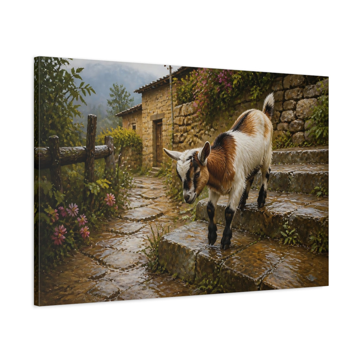 Main Mockup. Animals Baby Goat Rustic Baby Goat shown as stretched canvas wall art