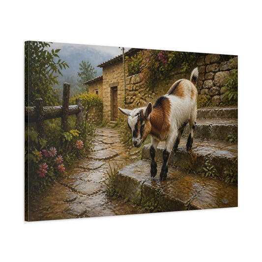 Main Mockup. Animals Baby Goat Rustic Baby Goat shown as stretched canvas wall art