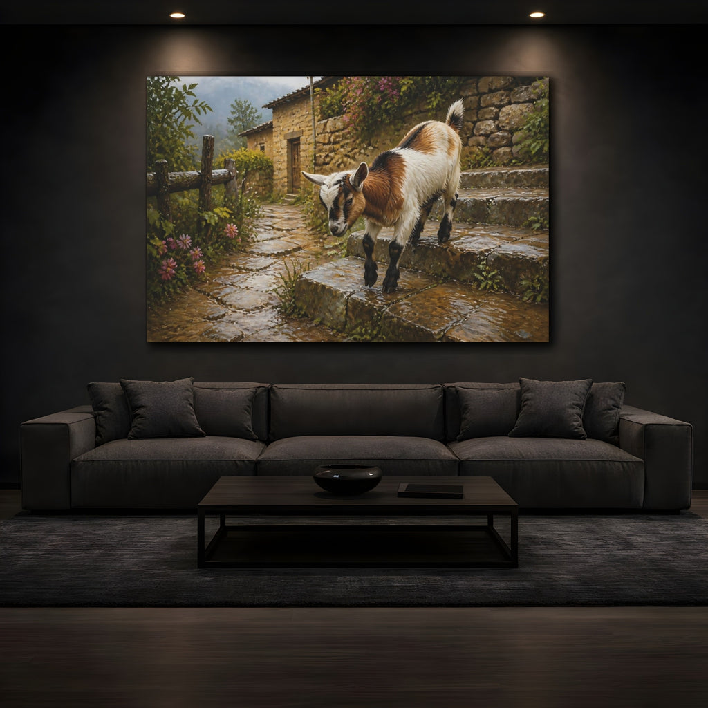 Mockup 3. Animals Baby Goat Rustic Baby Goat shown as stretched canvas wall art