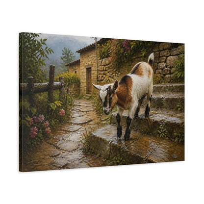 Side Mockup 2. Animals Baby Goat Rustic Baby Goat shown as stretched canvas wall art