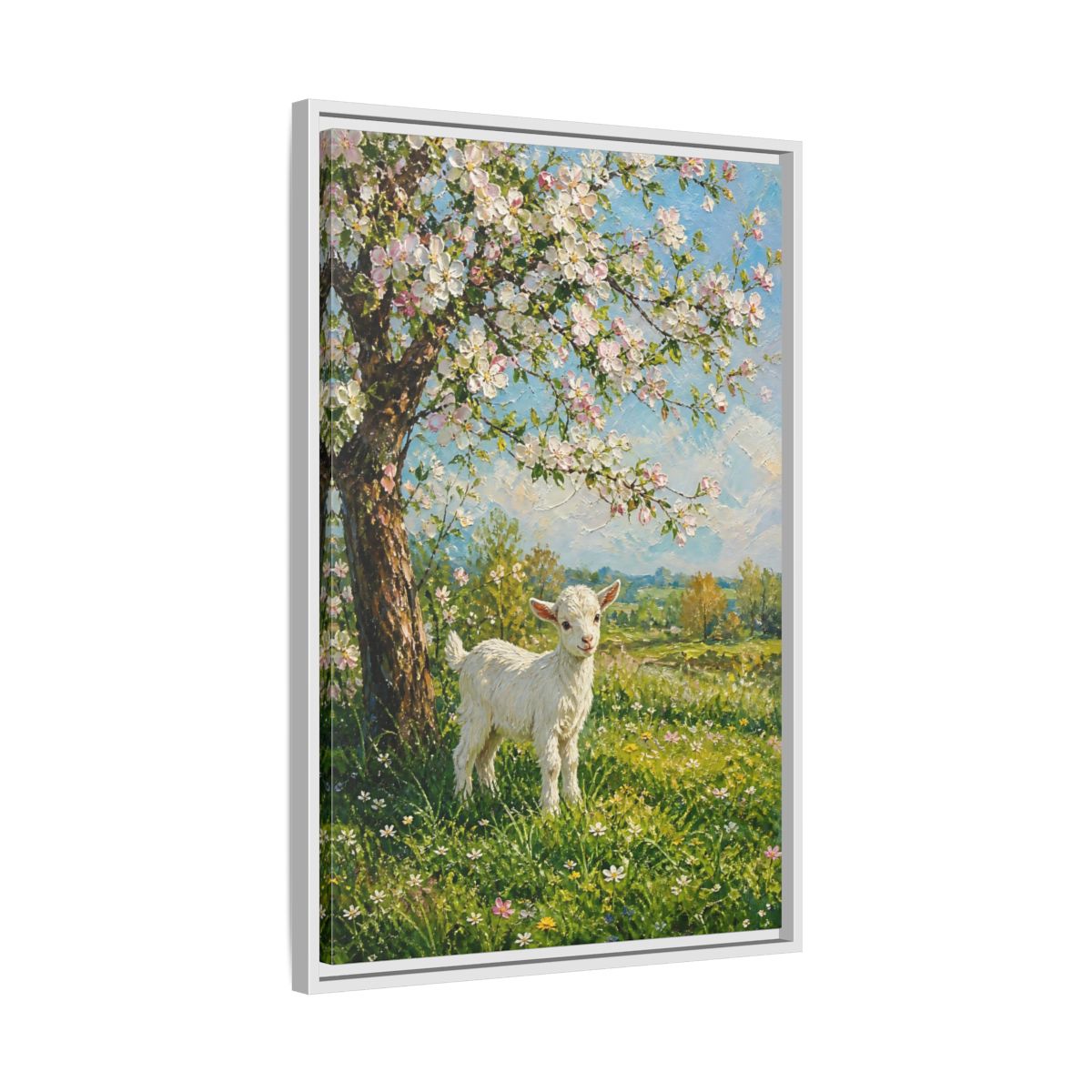 Side Mockup 10. Animals Baby Goat Spring Meadow Goat shown as stretched canvas wall art