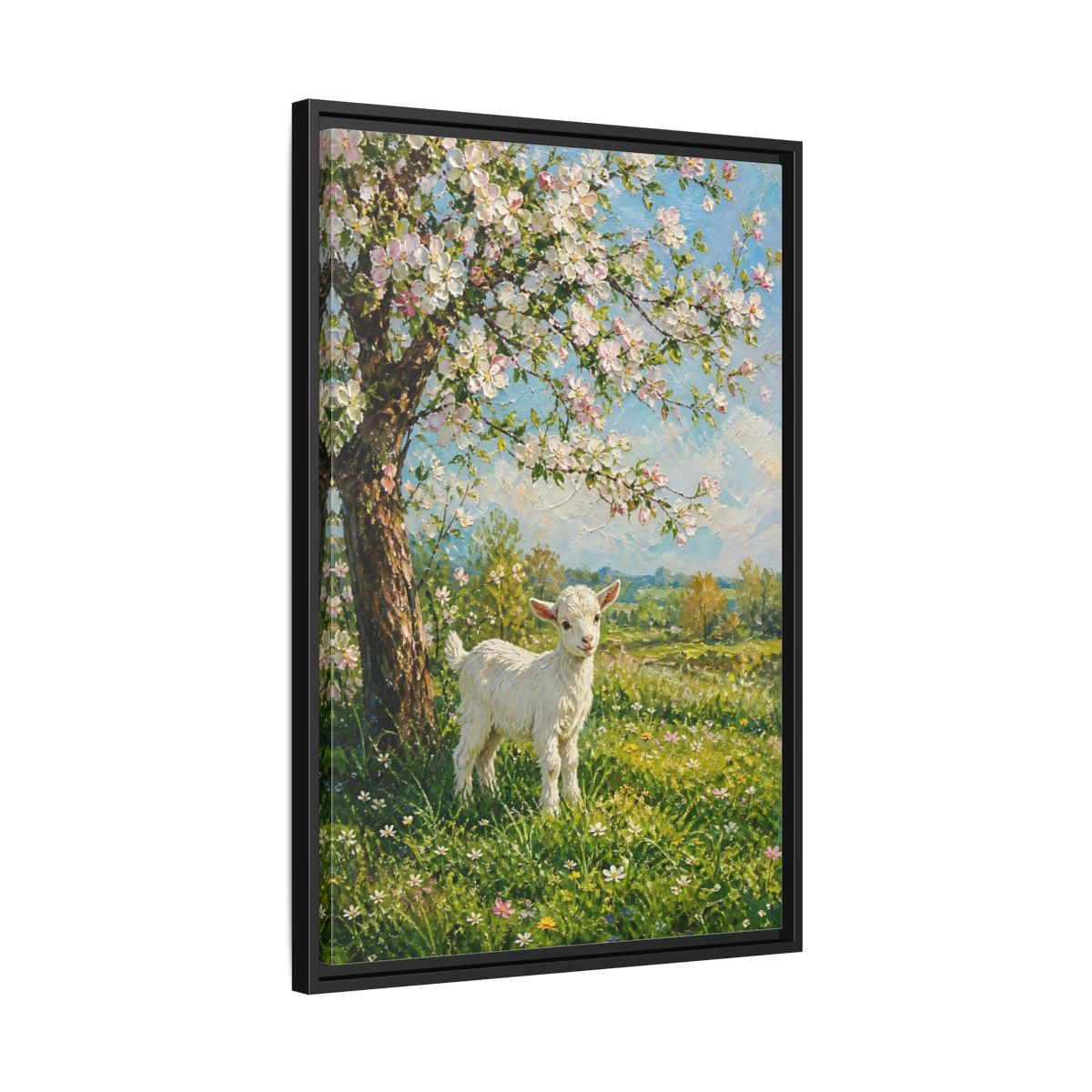 Side Mockup 14. Animals Baby Goat Spring Meadow Goat shown as stretched canvas wall art