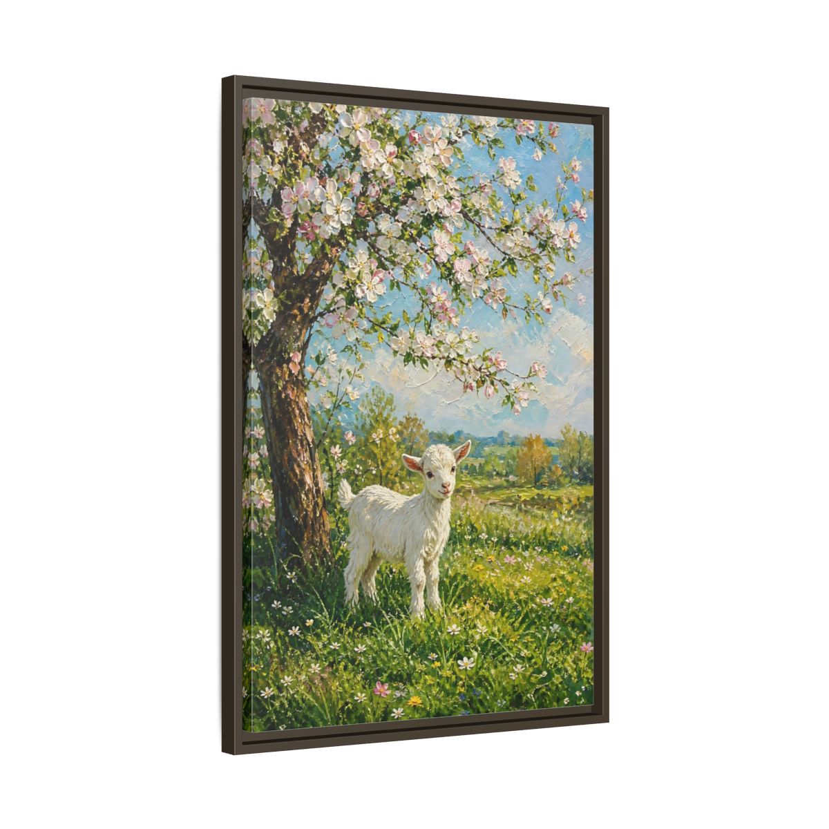 Side Mockup 11. Animals Baby Goat Spring Meadow Goat shown as stretched canvas wall art