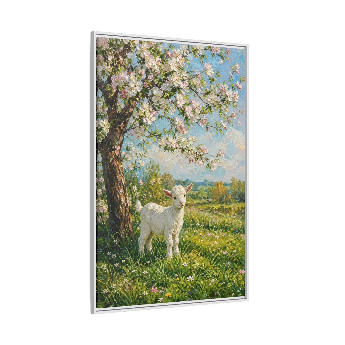 Side Mockup 7. Animals Baby Goat Spring Meadow Goat shown as stretched canvas wall art