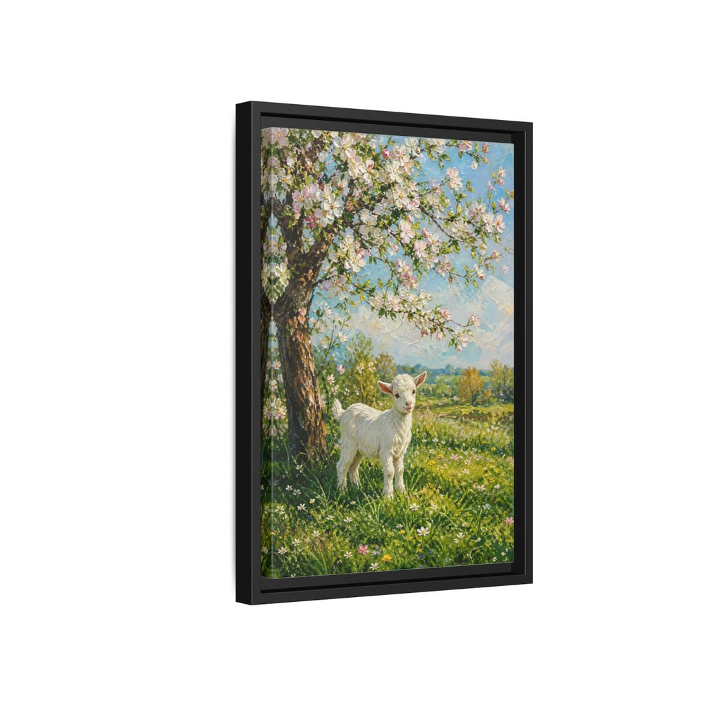Side Mockup 6. Animals Baby Goat Spring Meadow Goat shown as stretched canvas wall art