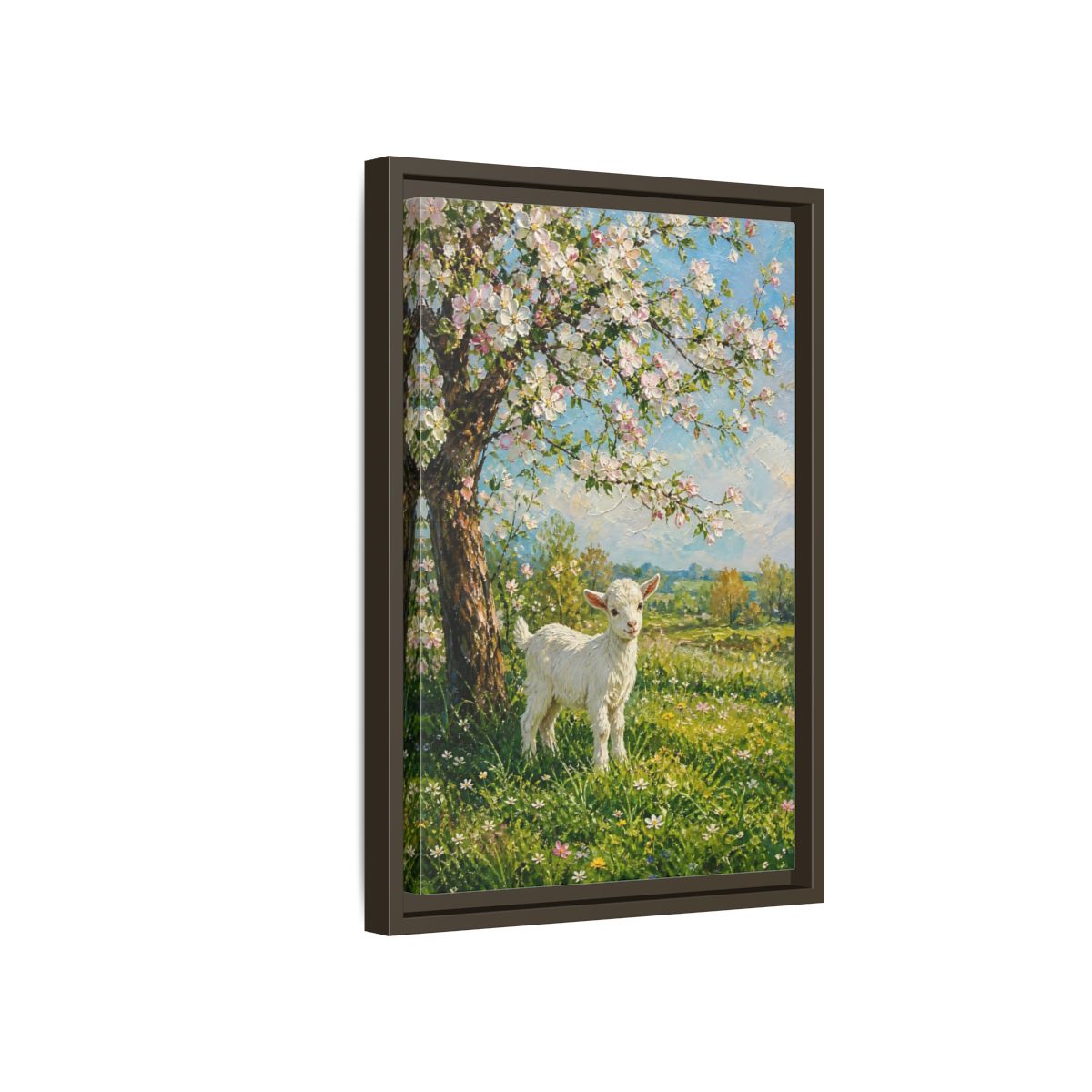 Side Mockup 5. Animals Baby Goat Spring Meadow Goat shown as stretched canvas wall art