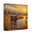 Side Mockup 2. Animals Baby Moose Golden Sunset shown as stretched canvas wall art