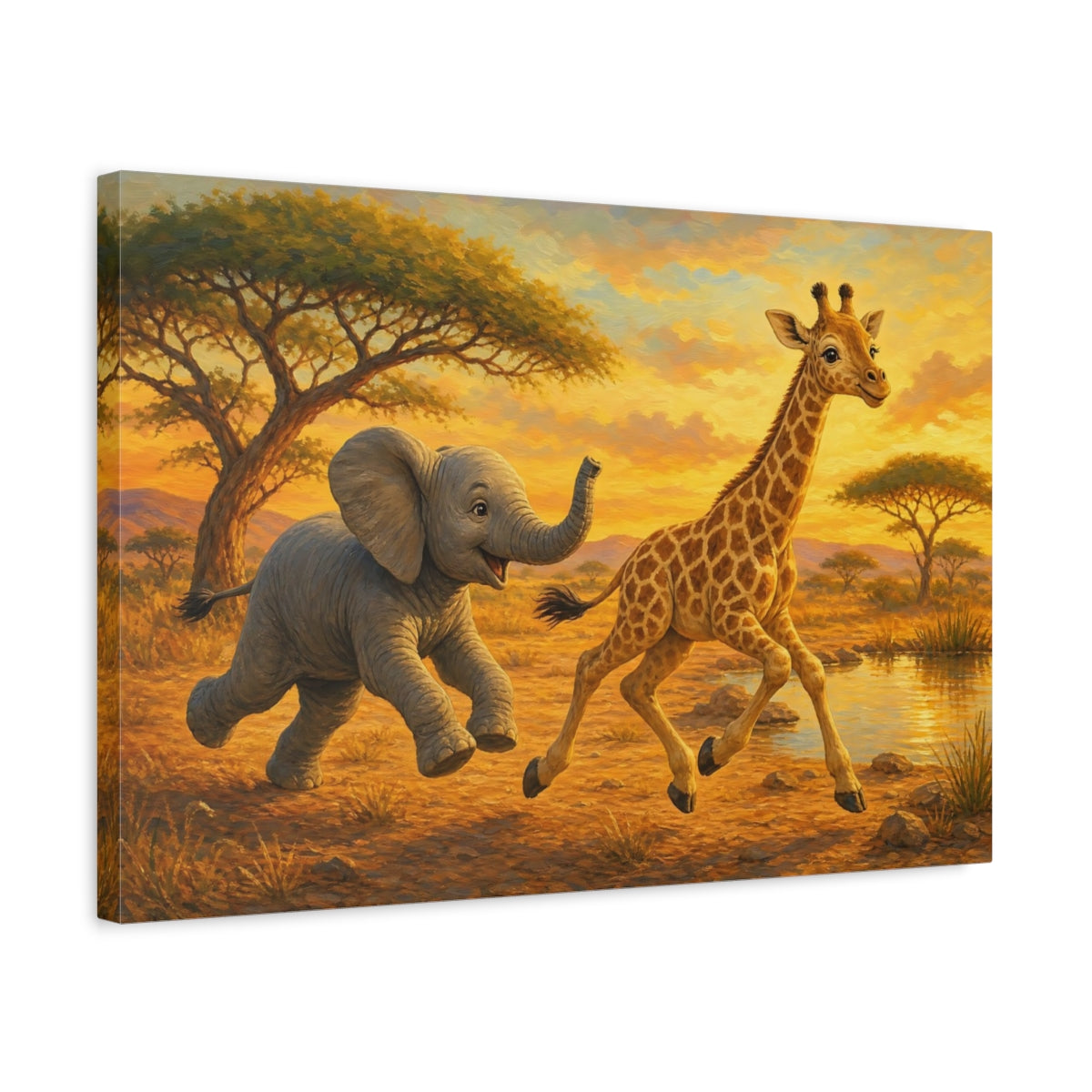 Side Mockup 3. Animals Baby Animals Safari Sunset shown as stretched canvas wall art