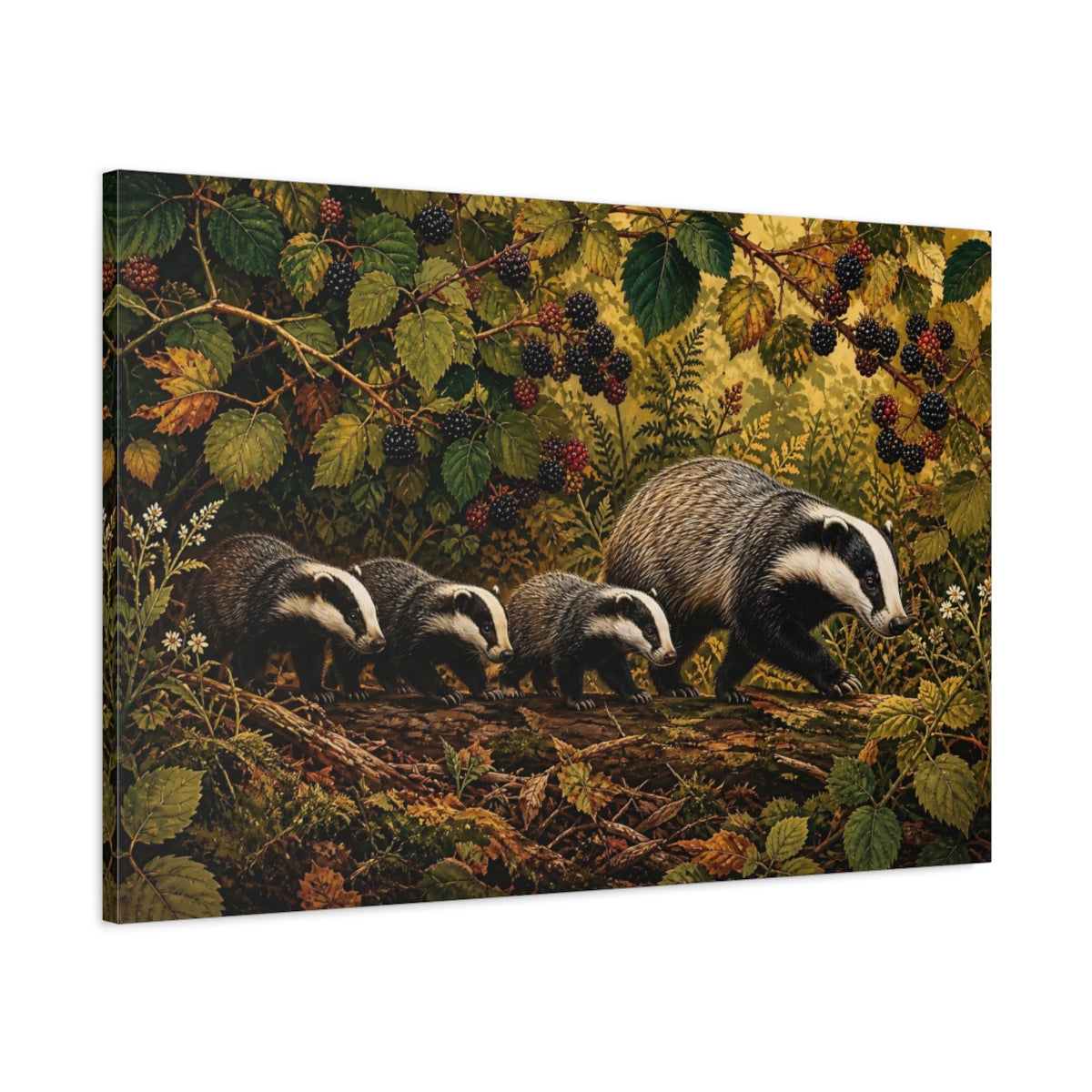 Main Mockup. Animals Badgers Badgers In Forest shown as stretched canvas wall art