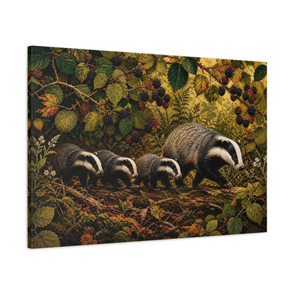 Main Mockup. Animals Badgers Badgers In Forest shown as stretched canvas wall art