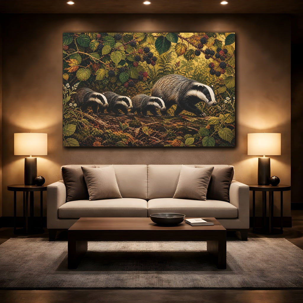 Mockup 2. Animals Badgers Badgers In Forest shown as stretched canvas wall art