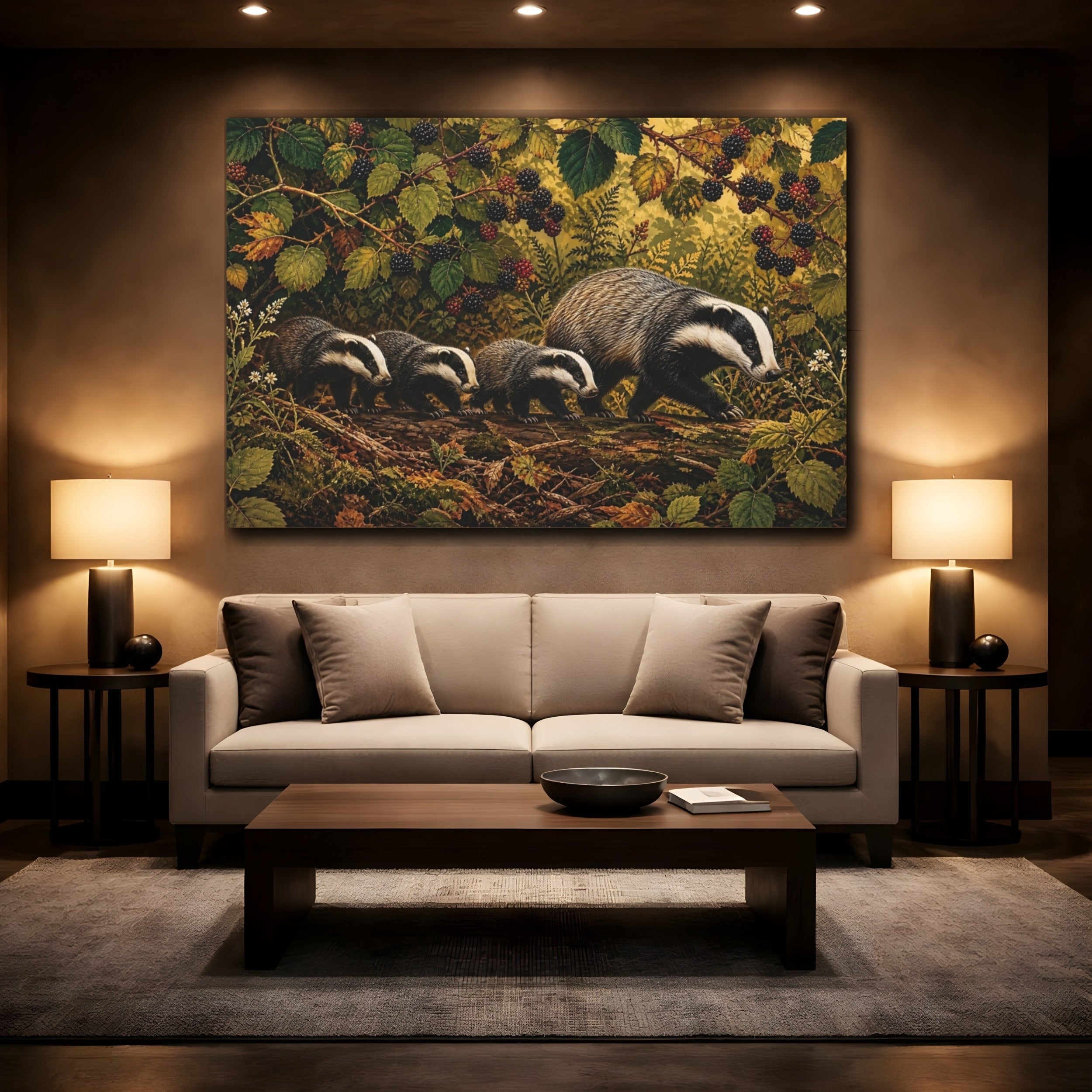 Mockup 2. Animals Badgers Badgers In Forest shown as stretched canvas wall art