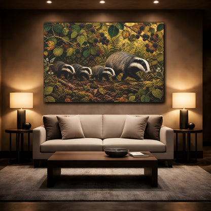 Mockup 2. Animals Badgers Badgers In Forest shown as stretched canvas wall art