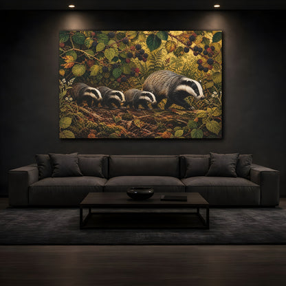 Mockup 3. Animals Badgers Badgers In Forest shown as stretched canvas wall art