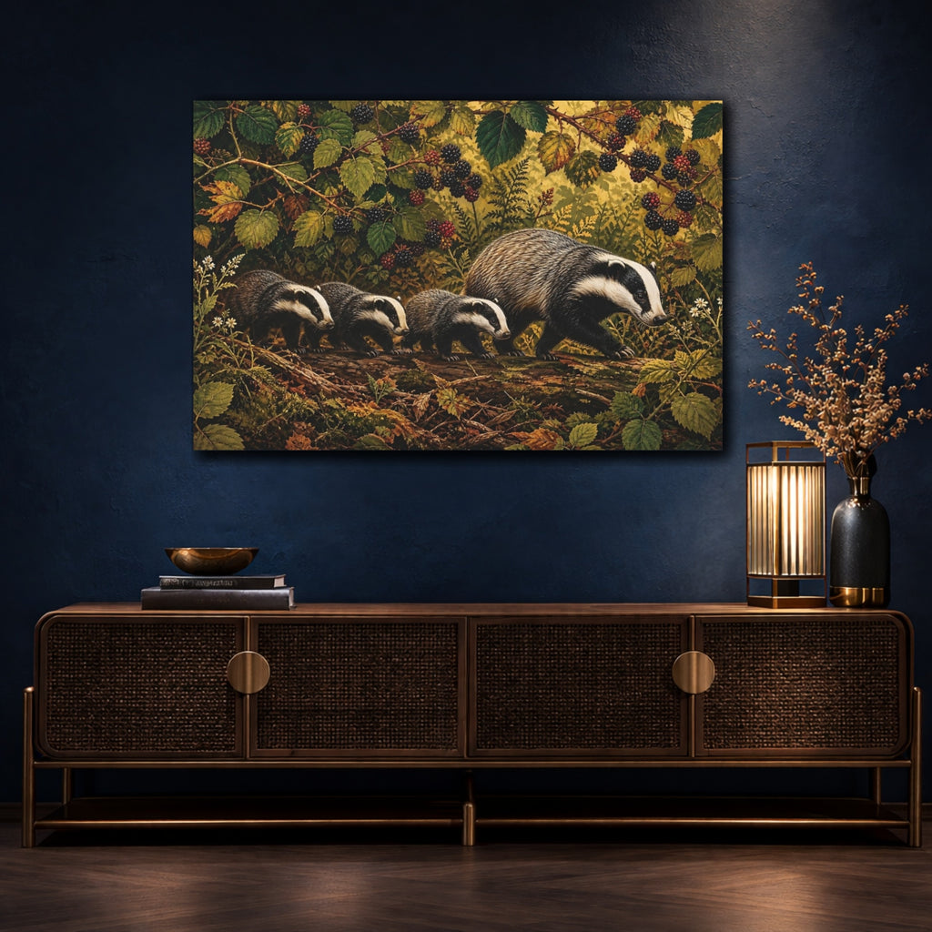 Mockup 4. Animals Badgers Badgers In Forest shown as stretched canvas wall art