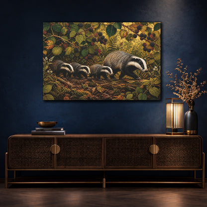 Mockup 4. Animals Badgers Badgers In Forest shown as stretched canvas wall art