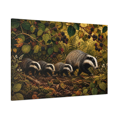 Side Mockup 1. Animals Badgers Badgers In Forest shown as stretched canvas wall art