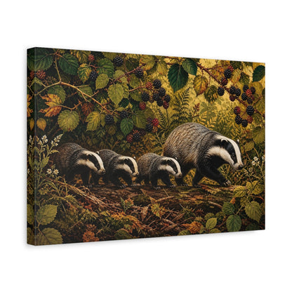 Side Mockup 4. Animals Badgers Badgers In Forest shown as stretched canvas wall art