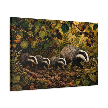Side Mockup 2. Animals Badgers Badgers In Forest shown as stretched canvas wall art