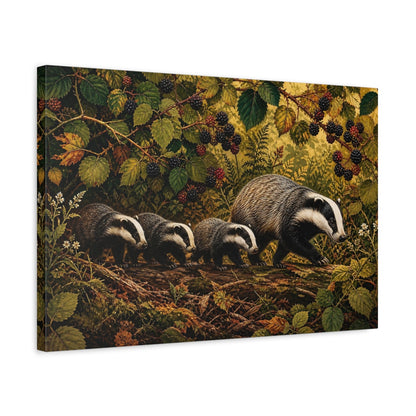 Side Mockup 3. Animals Badgers Badgers In Forest shown as stretched canvas wall art
