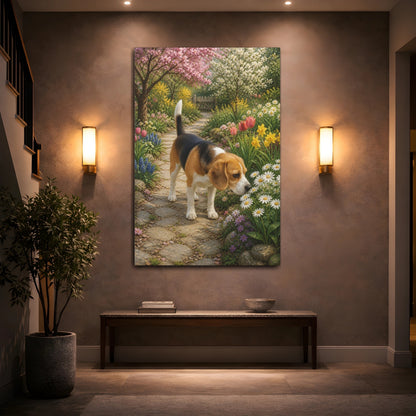 Mockup 2. Animals Beagle Beagle Colorful Garden shown as stretched canvas wall art