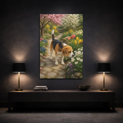 Mockup 3. Animals Beagle Beagle Colorful Garden shown as stretched canvas wall art
