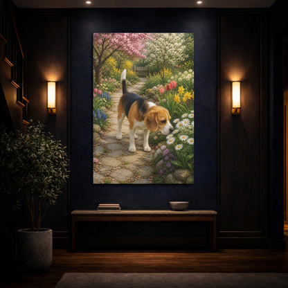 Mockup 4. Animals Beagle Beagle Colorful Garden shown as stretched canvas wall art