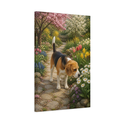 Side Mockup 2. Animals Beagle Beagle Colorful Garden shown as stretched canvas wall art