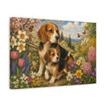 Side Mockup 4. Animals Beagle Dogs Beagle Puppy Garden shown as stretched canvas wall art