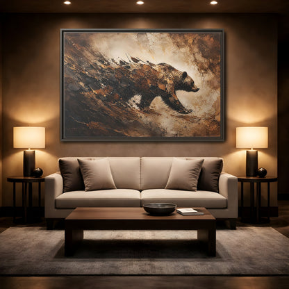 Mockup 2. Animals Bear Brown And Black Bear shown as stretched canvas wall art