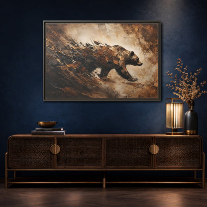 Mockup 4. Animals Bear Brown And Black Bear shown as stretched canvas wall art