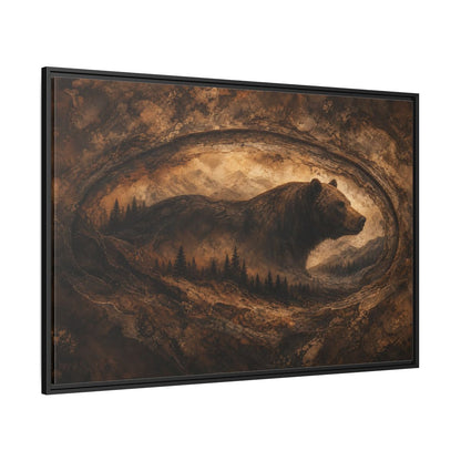 Side Mockup 12. Animals Bear Brown And Gold shown as stretched canvas wall art