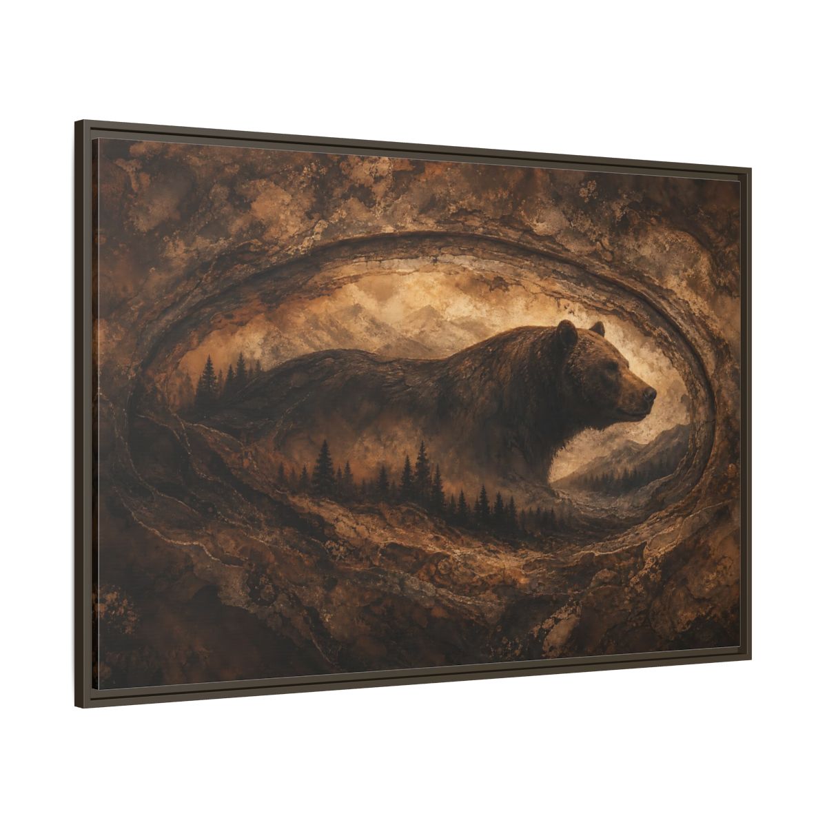 Side Mockup 8. Animals Bear Brown And Gold shown as stretched canvas wall art