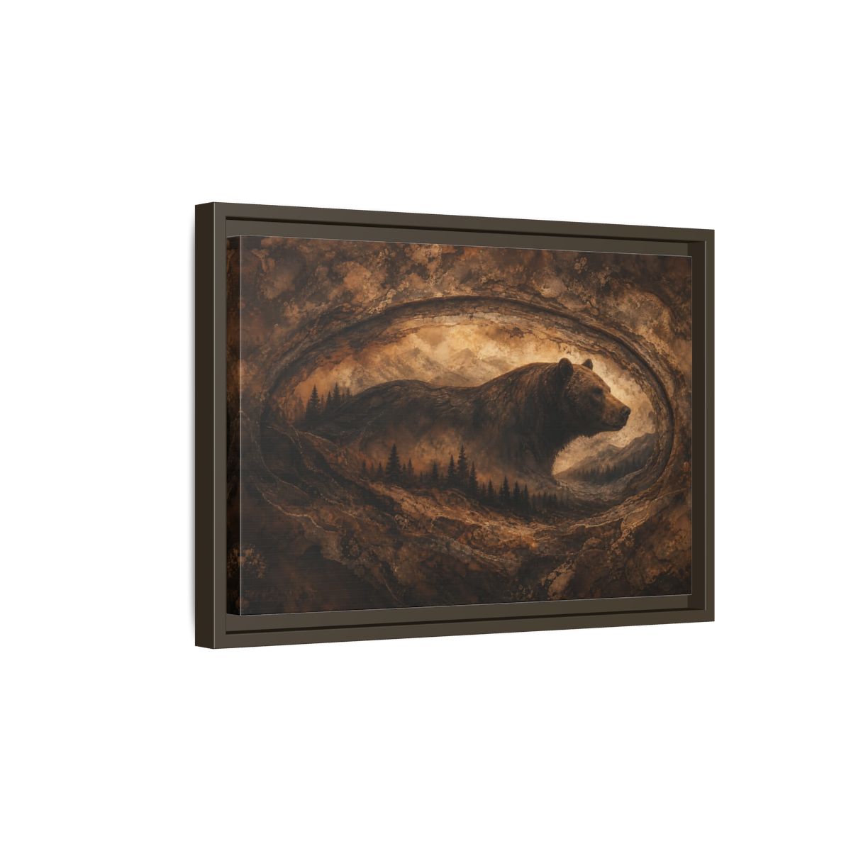 Side Mockup 5. Animals Bear Brown And Gold shown as stretched canvas wall art