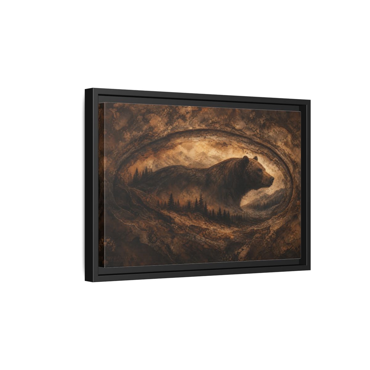 Side Mockup 6. Animals Bear Brown And Gold shown as stretched canvas wall art