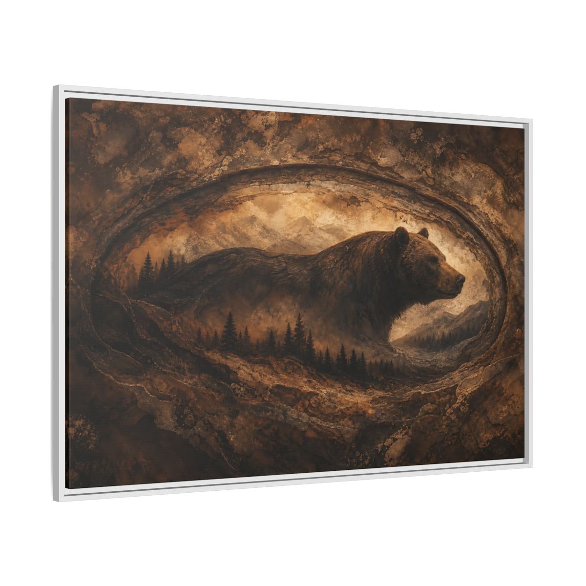 Side Mockup 7. Animals Bear Brown And Gold shown as stretched canvas wall art