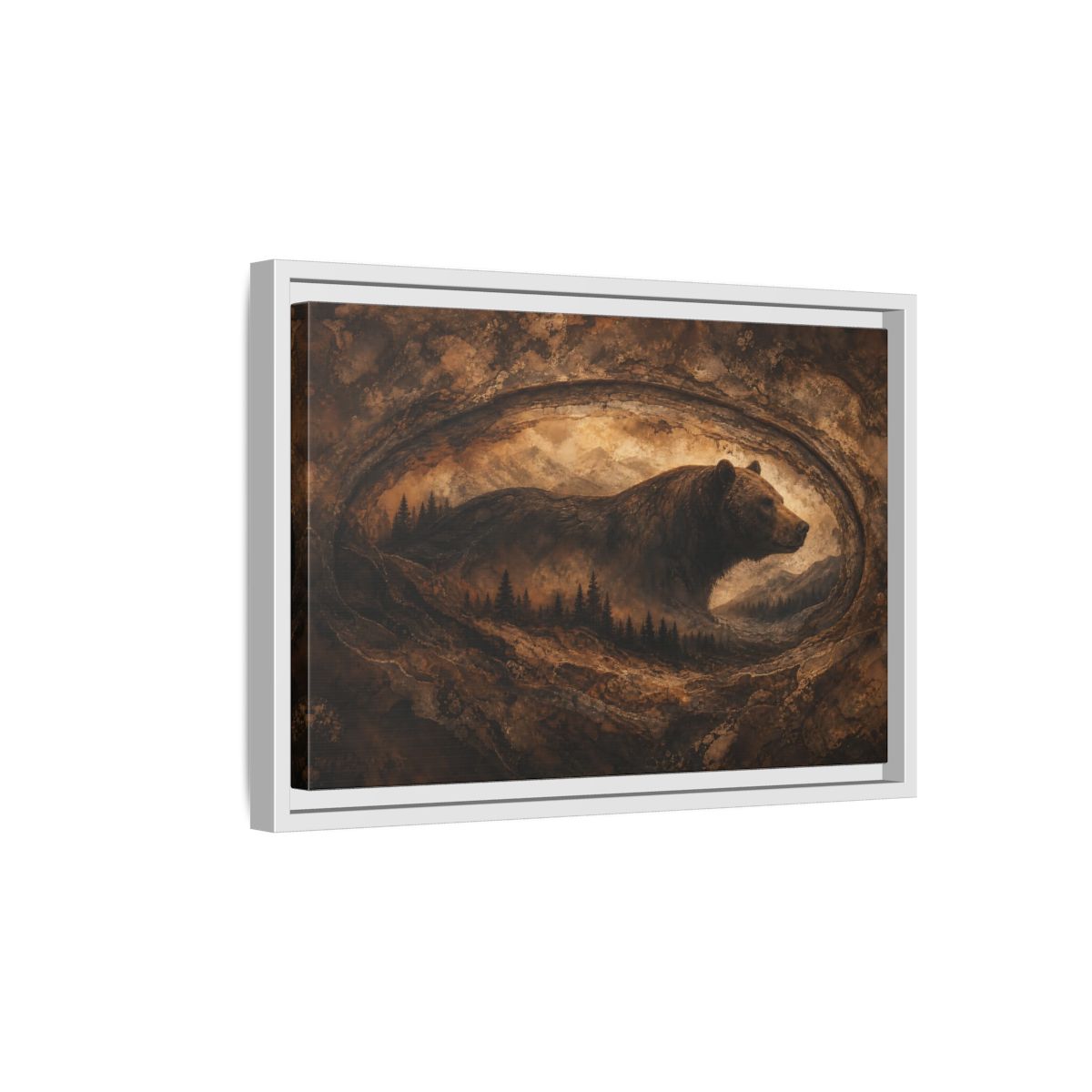 Side Mockup 4. Animals Bear Brown And Gold shown as stretched canvas wall art