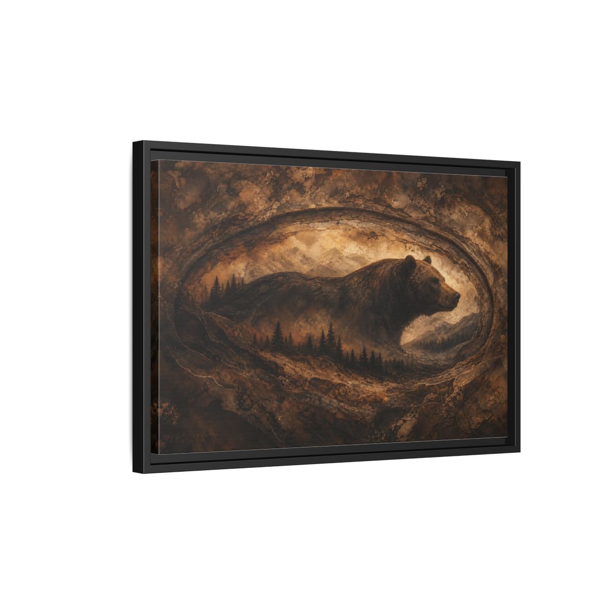 Side Mockup 3. Animals Bear Brown And Gold shown as stretched canvas wall art