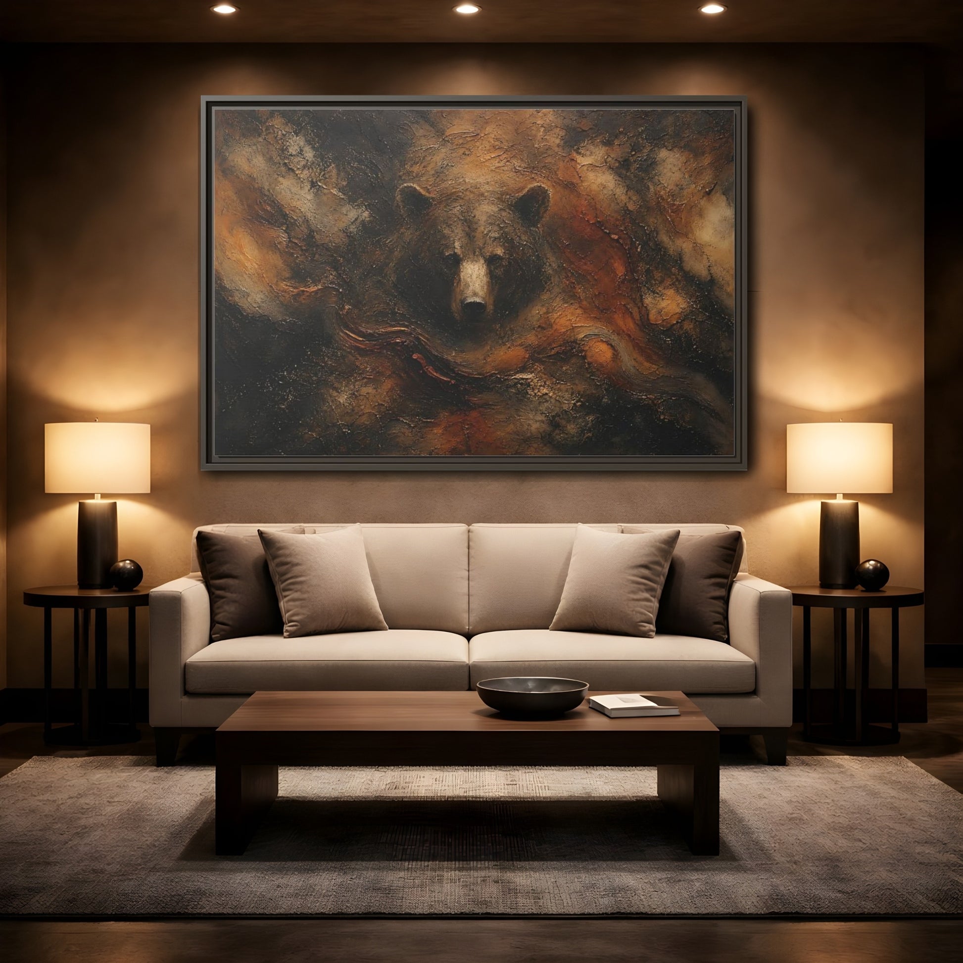 Mockup 2. Animals Bear Brown Bear Abstract shown as stretched canvas wall art