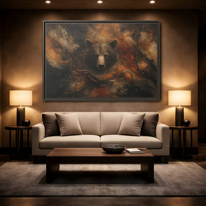 Mockup 2. Animals Bear Brown Bear Abstract shown as stretched canvas wall art