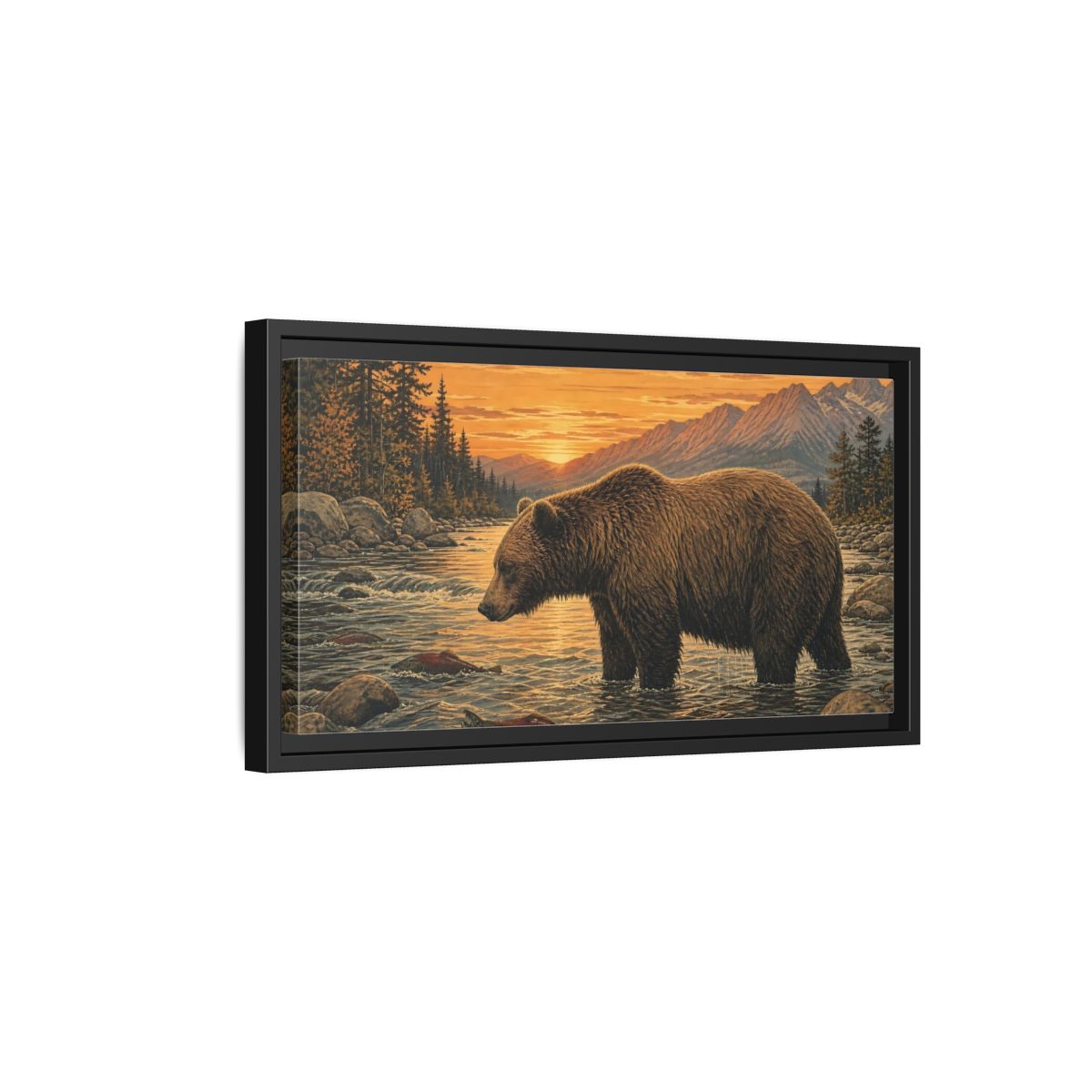 Side Mockup 8. Animals Bear Brown Bear River shown as stretched canvas wall art