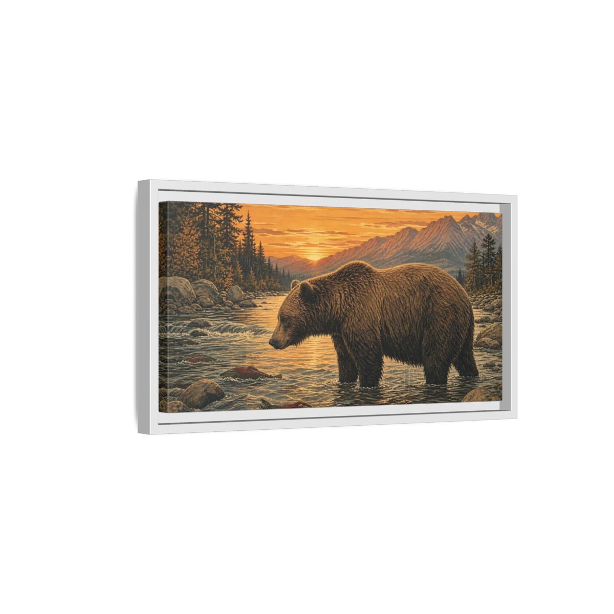 Side Mockup 6. Animals Bear Brown Bear River shown as stretched canvas wall art