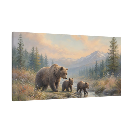 Main Mockup. Animals Bear Family Brown Bear Family shown as stretched canvas wall art
