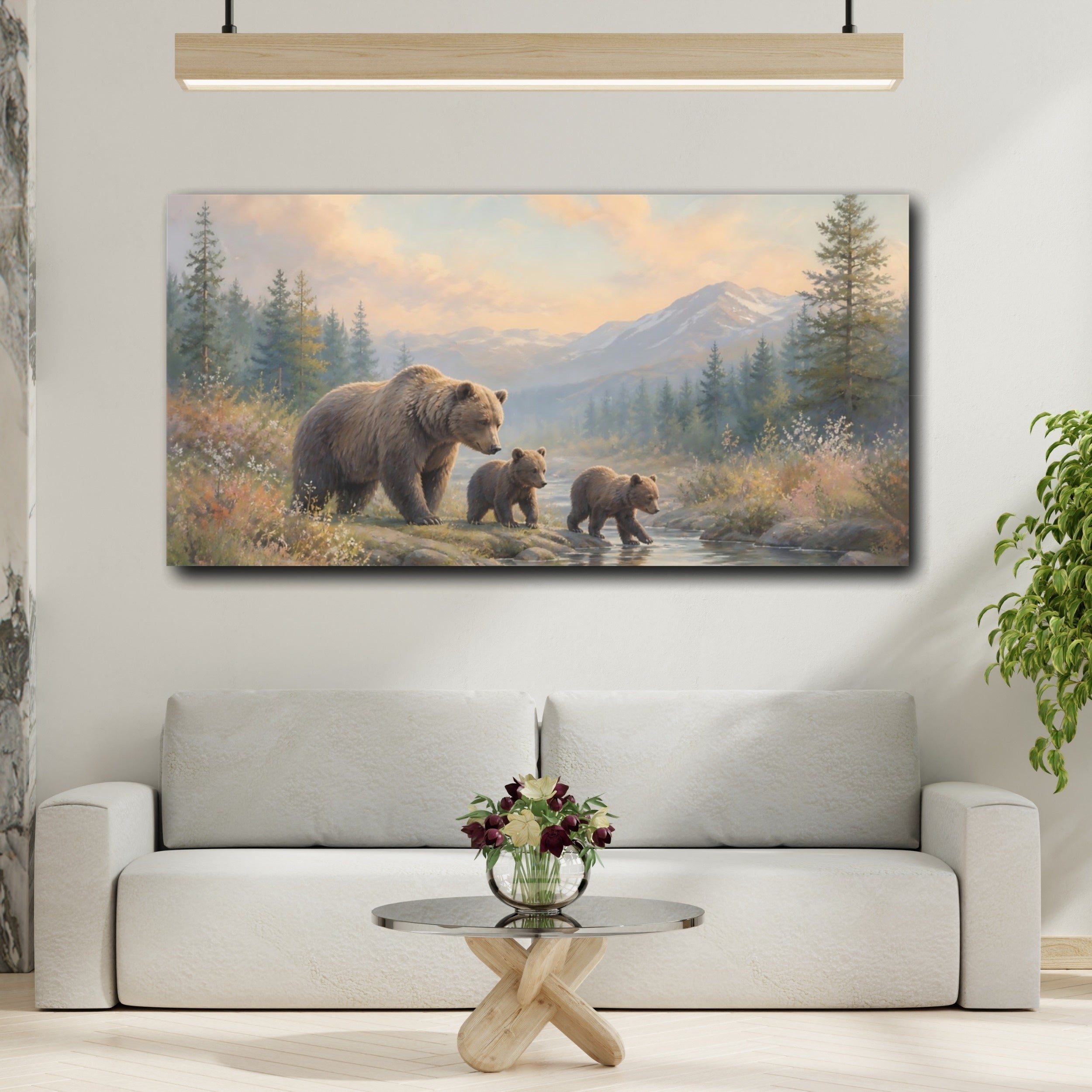 Mockup 2. Animals Bear Family Brown Bear Family shown as stretched canvas wall art