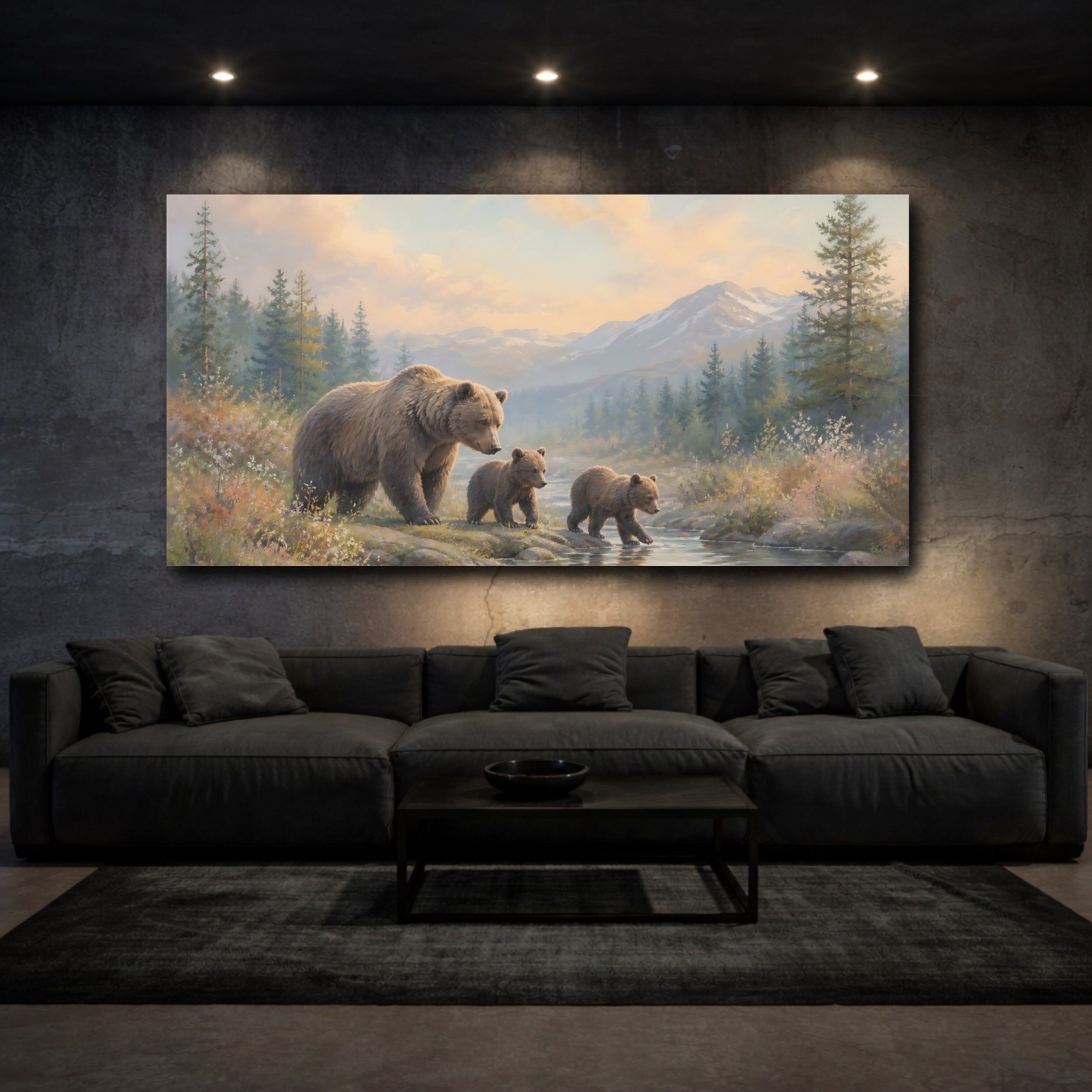 Mockup 3. Animals Bear Family Brown Bear Family shown as stretched canvas wall art