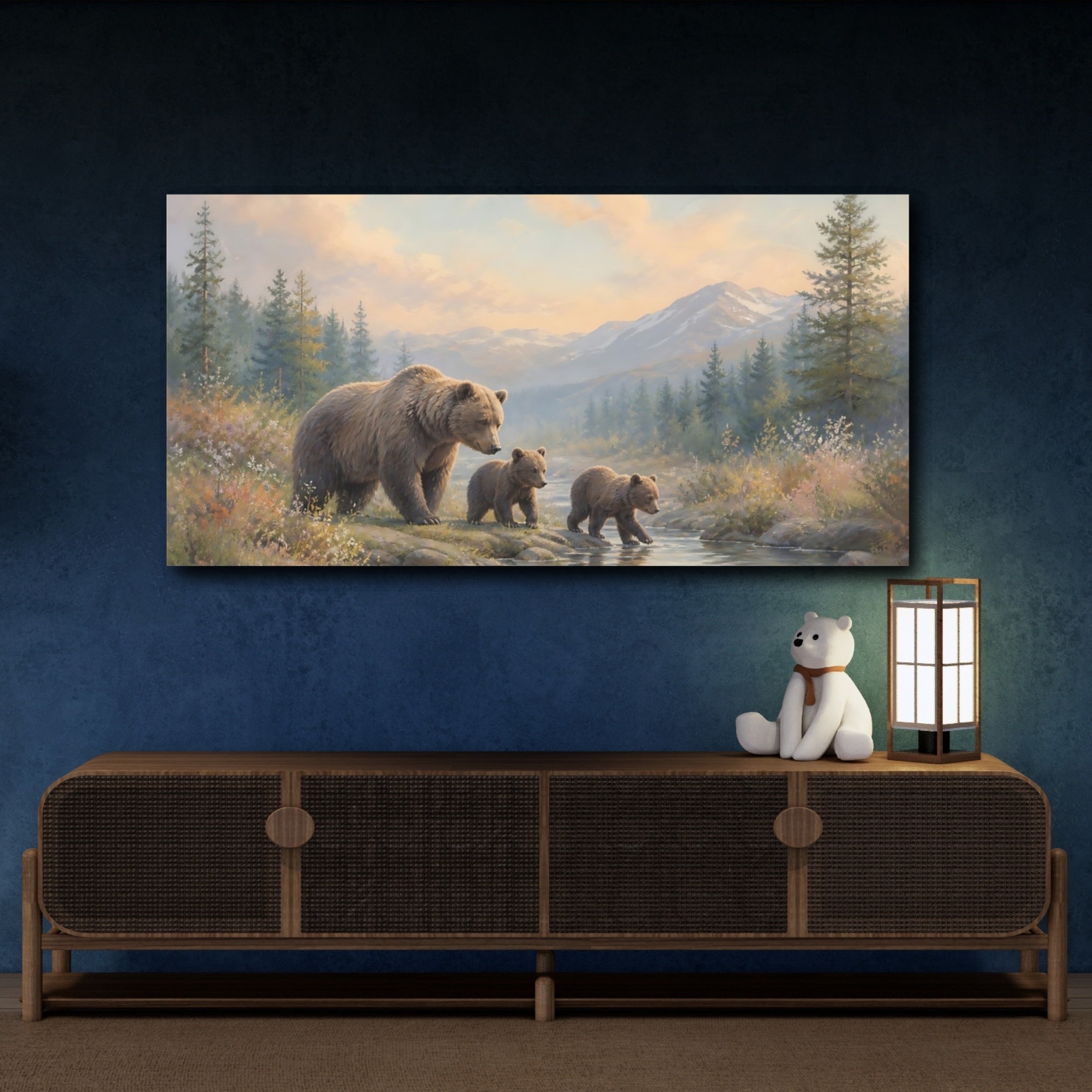 Mockup 4. Animals Bear Family Brown Bear Family shown as stretched canvas wall art