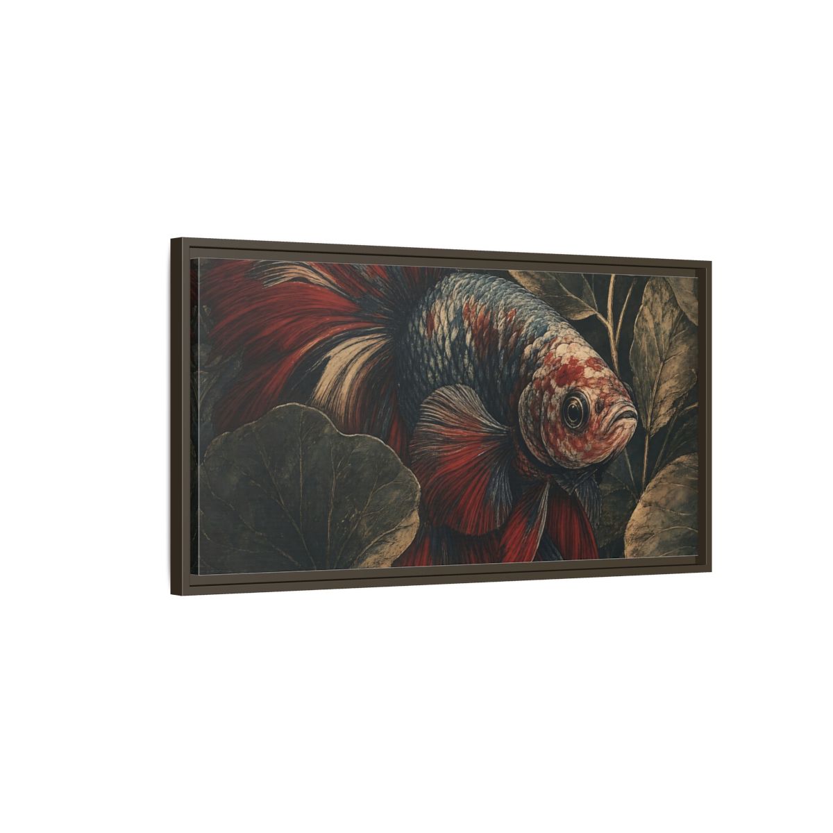 Main Mockup. Animals Betta Fish Red Blue Betta Fish shown as stretched canvas wall art