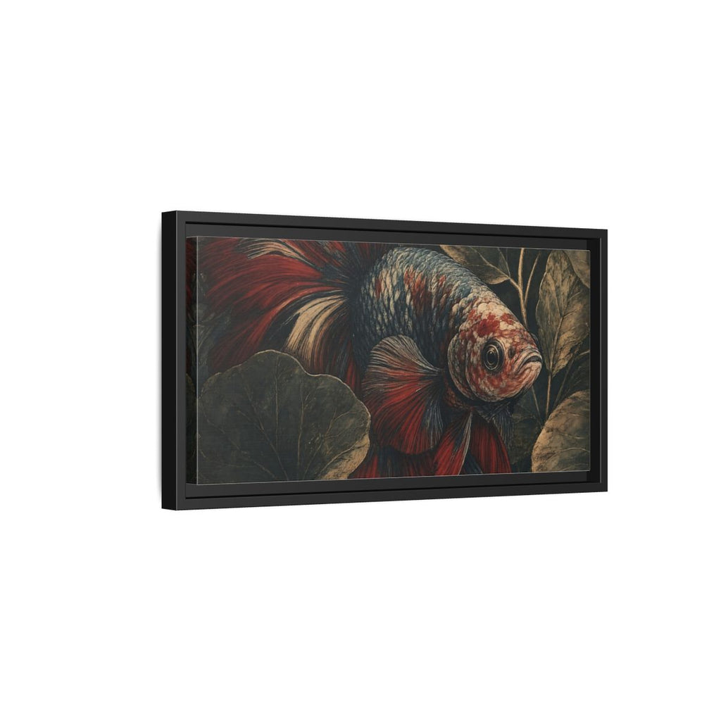 Side Mockup 8. Animals Betta Fish Red Blue Betta Fish shown as stretched canvas wall art