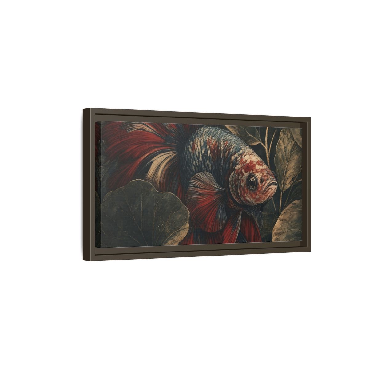 Side Mockup 7. Animals Betta Fish Red Blue Betta Fish shown as stretched canvas wall art